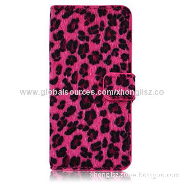 Luxury Wallet Leopard Leather Fip Case Cover for iPhone 5/5S, OEM and ODM Orders Welcomed